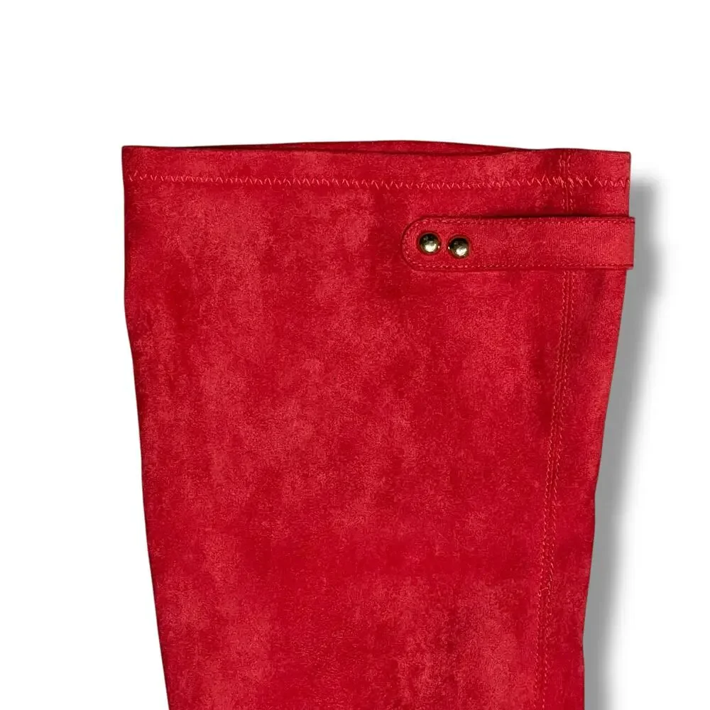 Shoedazzle Evadne Thigh Boot Sz 9 Red Faux Suede Over Knee OTK Lug Sole 4